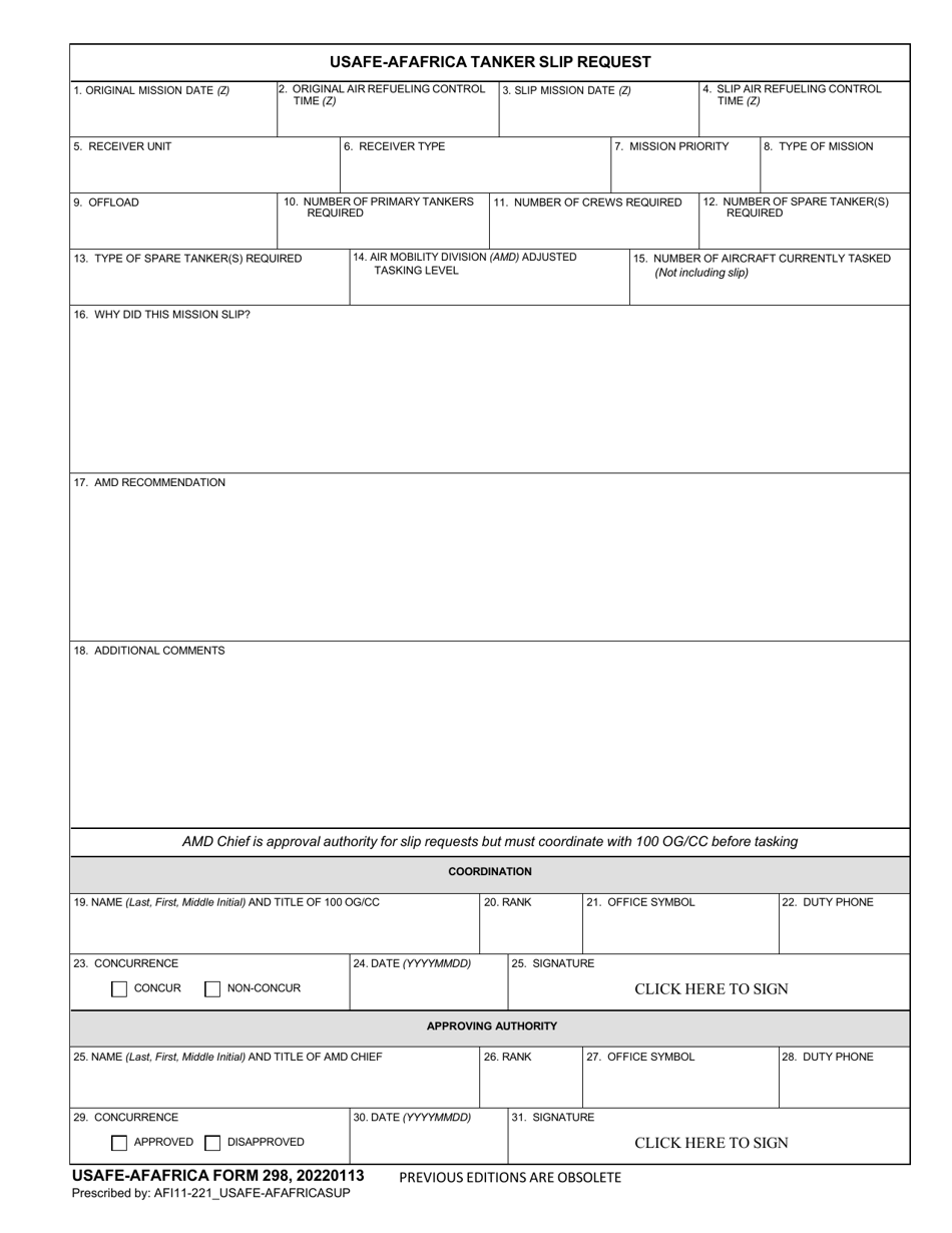USAFE-AFAFRICA Form 298 Usafe-Afafrica Tanker Slip Request, Page 1