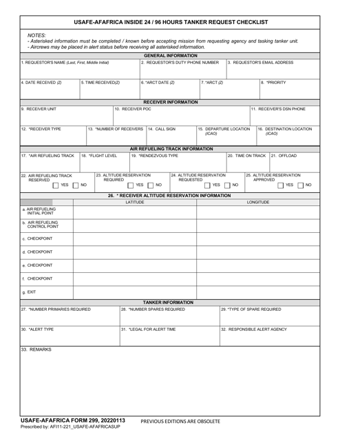USAFE-AFAFRICA Form 299 Usafe-Afafrica Inside 24/96 Hours Tanker Request Checklist