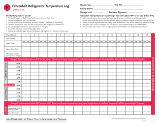 Document preview: Fahrenheit Refrigerator Temperature Log - Iowa