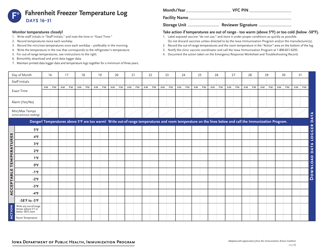 Fahrenheit Freezer Temperature Log - Days 1-15 - Iowa, Page 2