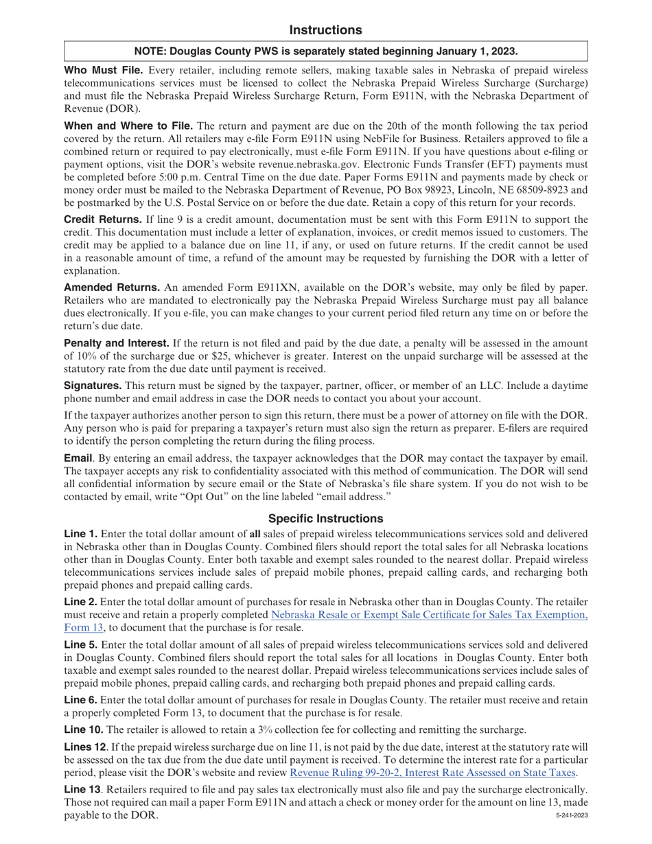 Form E911N Nebraska Prepaid Wireless Surcharge Return - Nebraska, Page 2