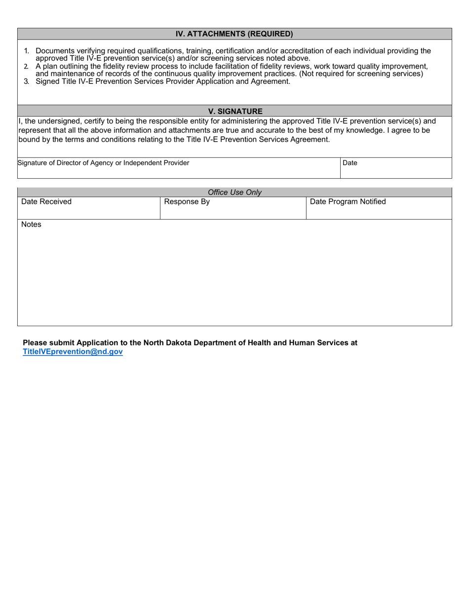 Title IV-E Prevention Services Provider Application - North Dakota, Page 2