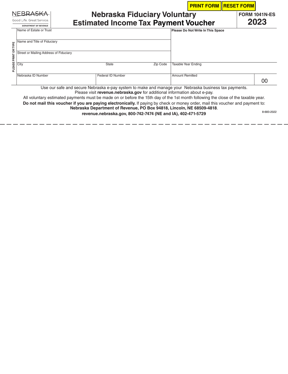 Form 1041N-ES Nebraska Fiduciary Voluntary Estimated Income Tax Payment Voucher - Nebraska, Page 1