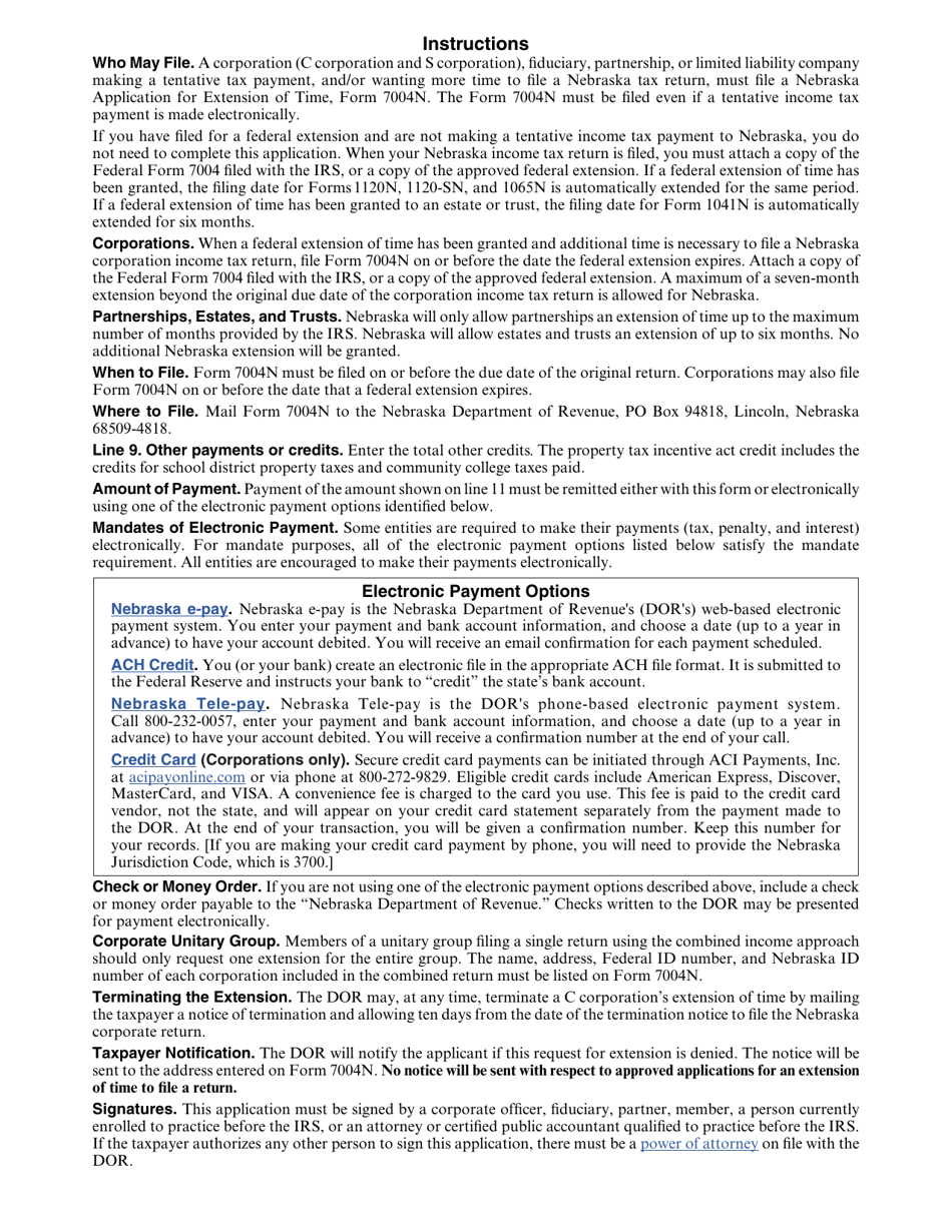 Form 7004N Application for Automatic Extension of Time to File Nebraska Corporation, Fiduciary, or Partnership Return - Nebraska, Page 2