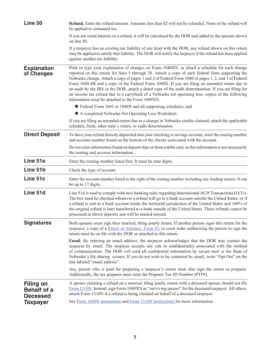 Form 1040XN Amended Nebraska Individual Income Tax Return - Nebraska, Page 10
