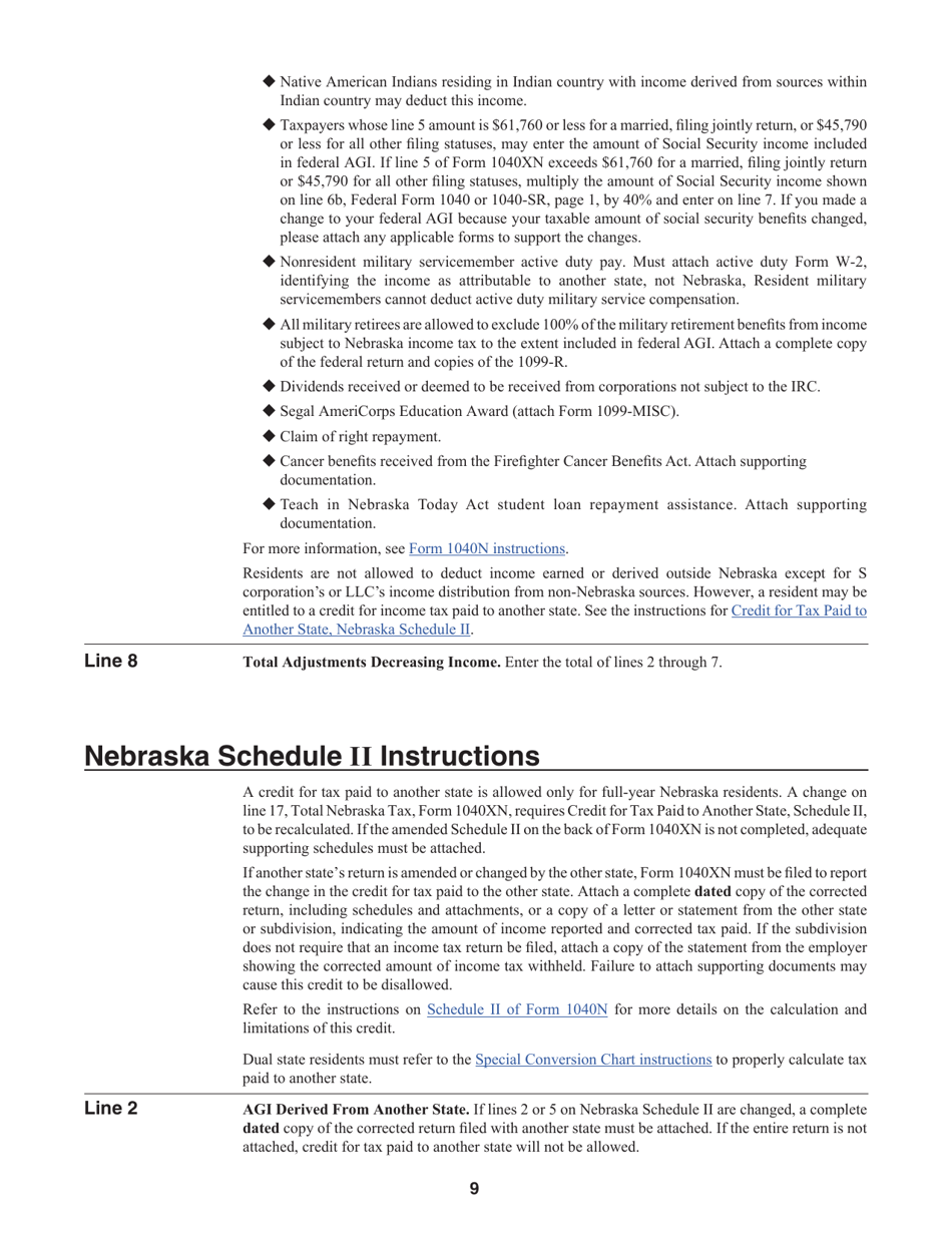 Form 1040XN Amended Nebraska Individual Income Tax Return - Nebraska, Page 12