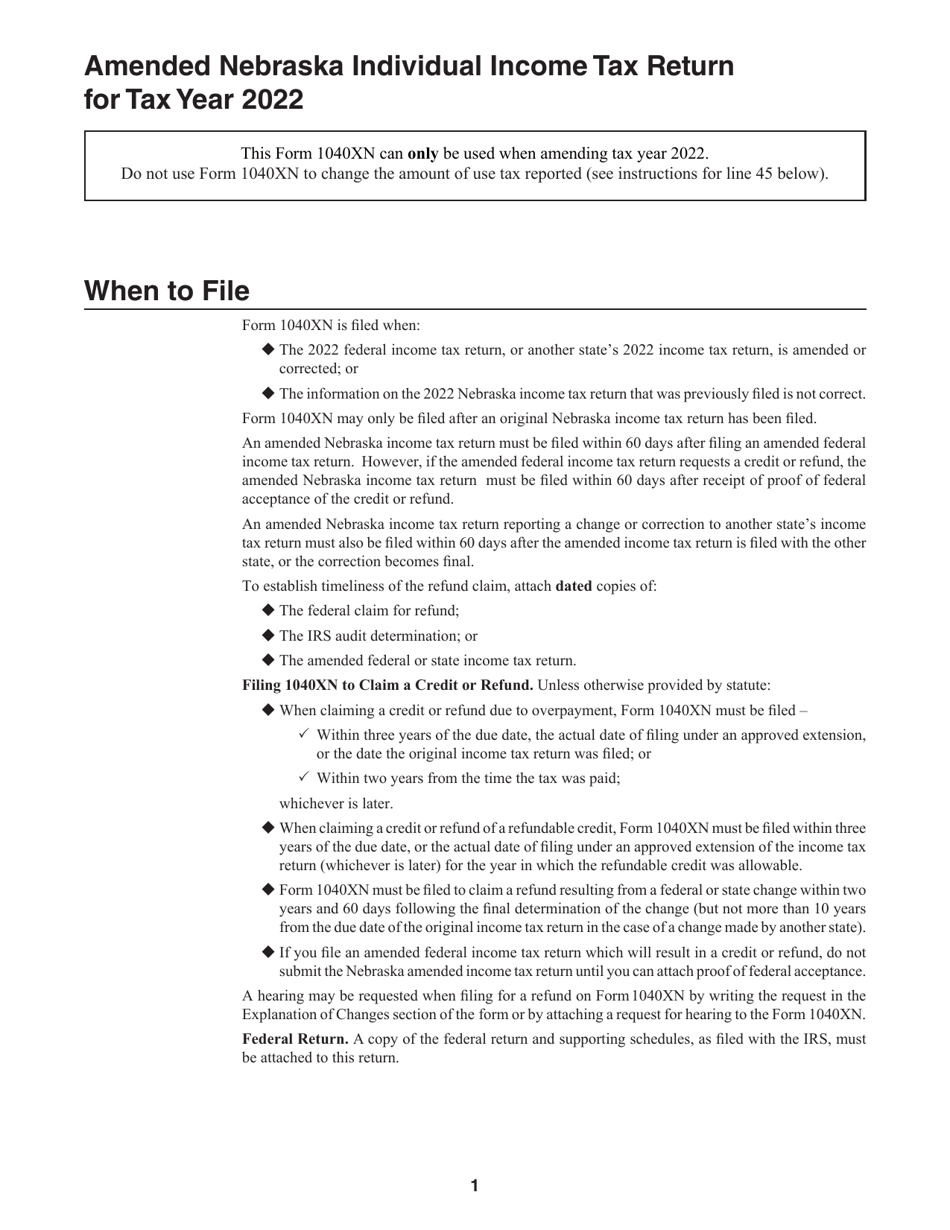 Form 1040XN Amended Nebraska Individual Income Tax Return - Nebraska, Page 4