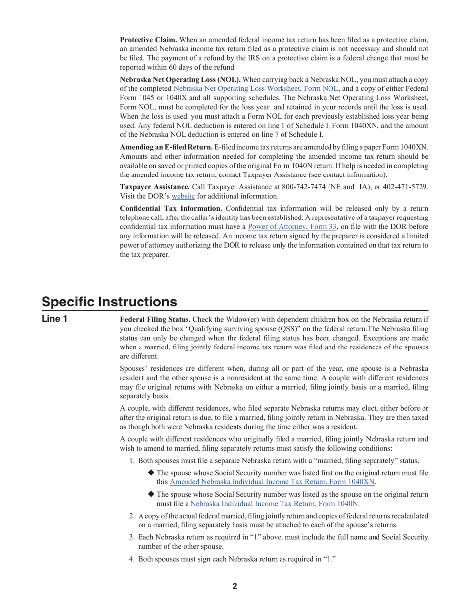 Form 1040XN Amended Nebraska Individual Income Tax Return - Nebraska, Page 5