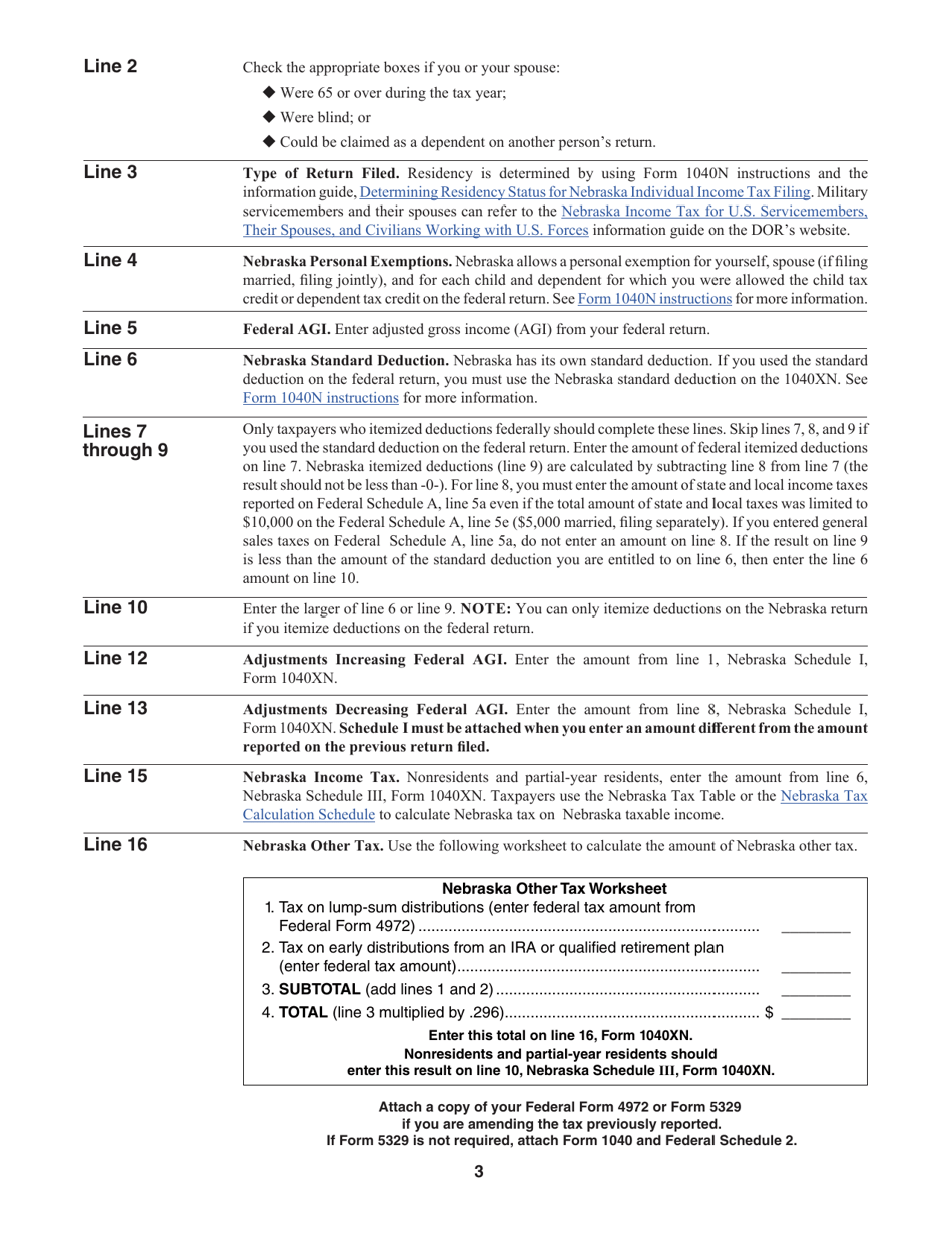 Form 1040XN Amended Nebraska Individual Income Tax Return - Nebraska, Page 6