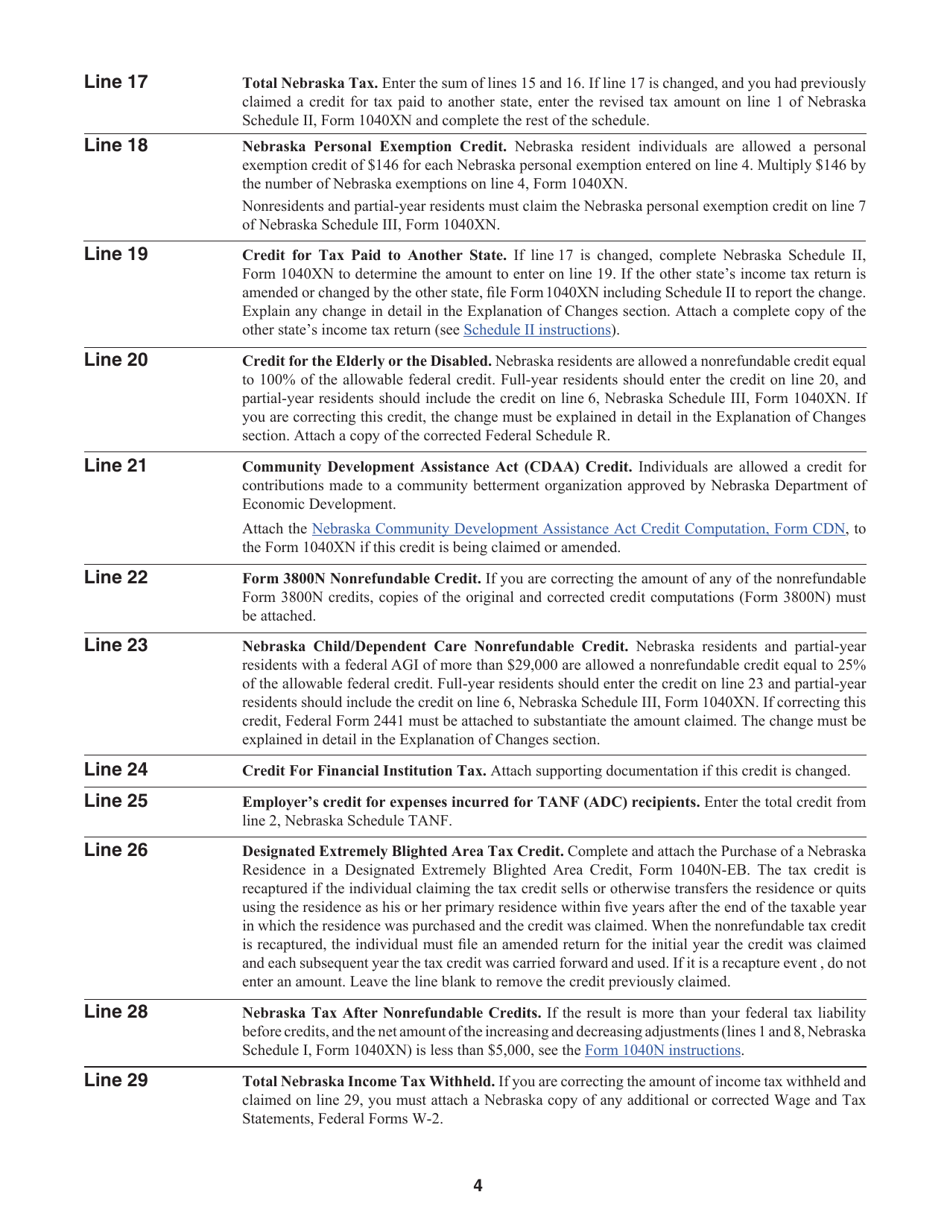 Form 1040XN Amended Nebraska Individual Income Tax Return - Nebraska, Page 7