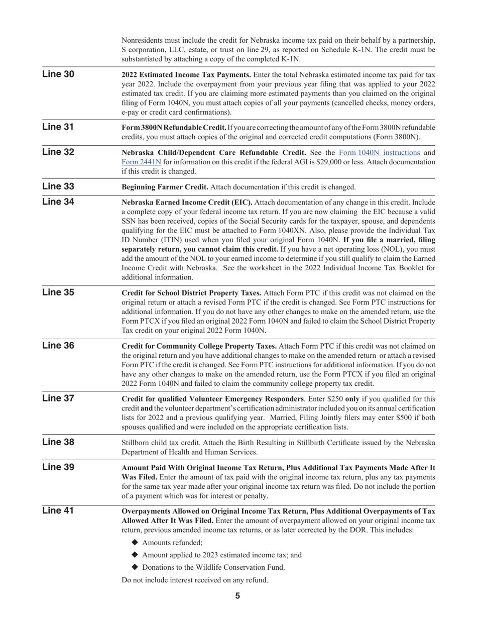 Form 1040XN Amended Nebraska Individual Income Tax Return - Nebraska, Page 8