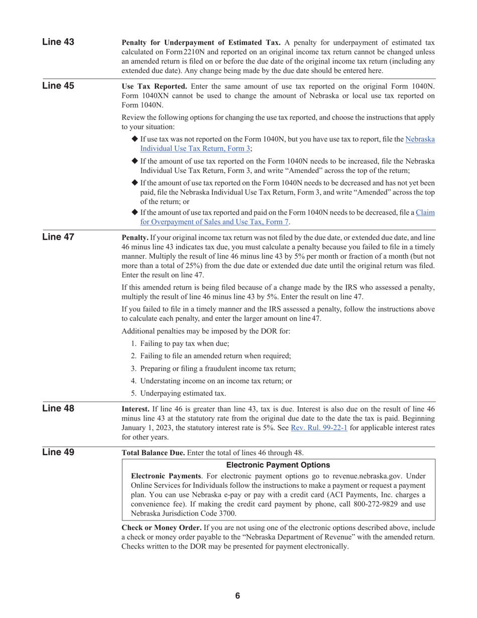 Form 1040XN Amended Nebraska Individual Income Tax Return - Nebraska, Page 9