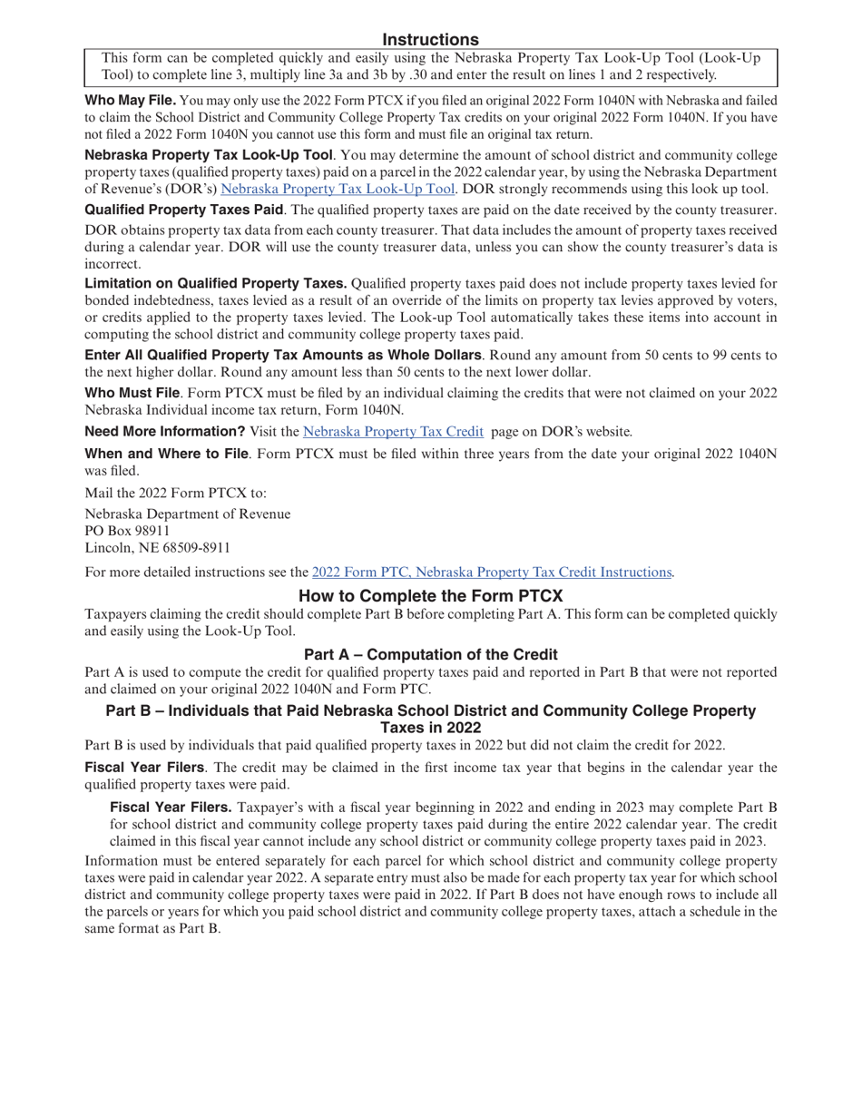 Form PTCX Amended Nebraska Property Tax Credit - Nebraska, Page 2