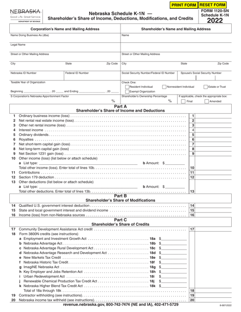 Form 1120-SN Schedule K-1N 2022 Printable Pdf