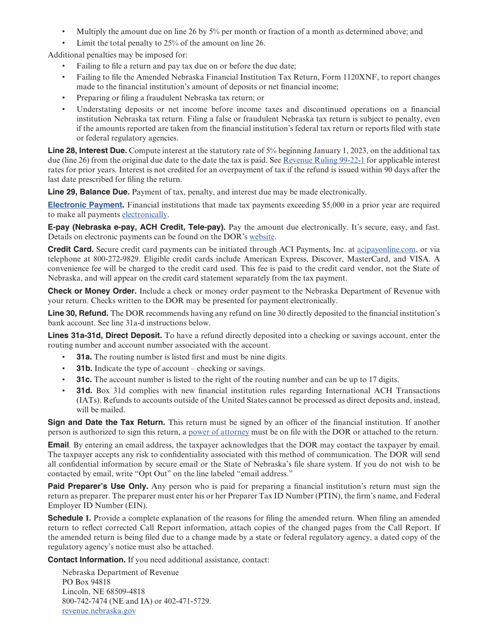 Form 1120XNF Amended Nebraska Financial Institution Tax Return - Nebraska, Page 3