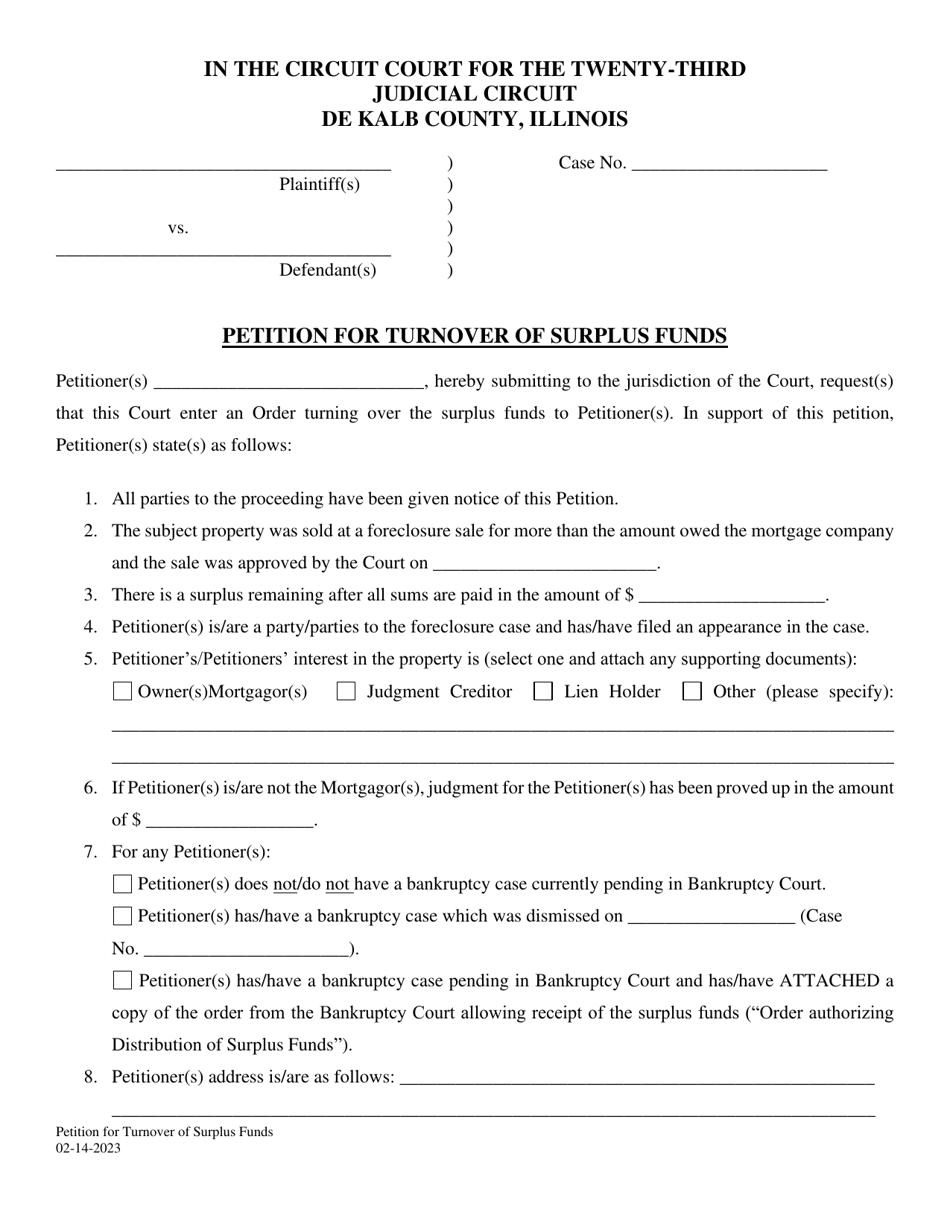 Petition for Turnover of Surplus Funds - Illinois, Page 1