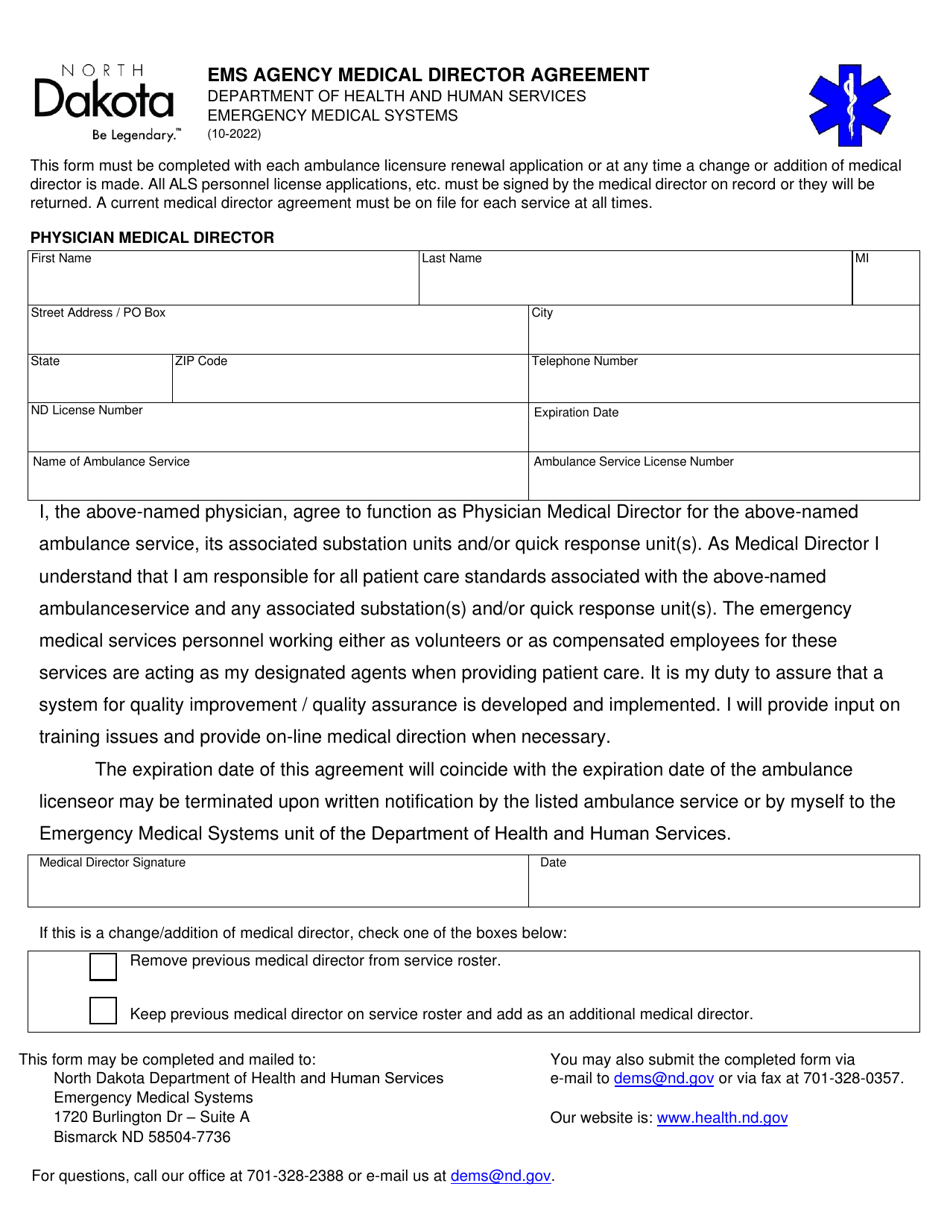 EMS Agency Medical Director Agreement - North Dakota, Page 1