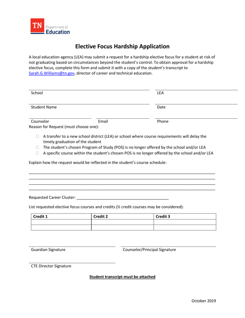 Elective Focus Hardship Application - Tennessee