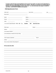 Child Custody Evaluation Questionnaire - County of Kern, California, Page 12