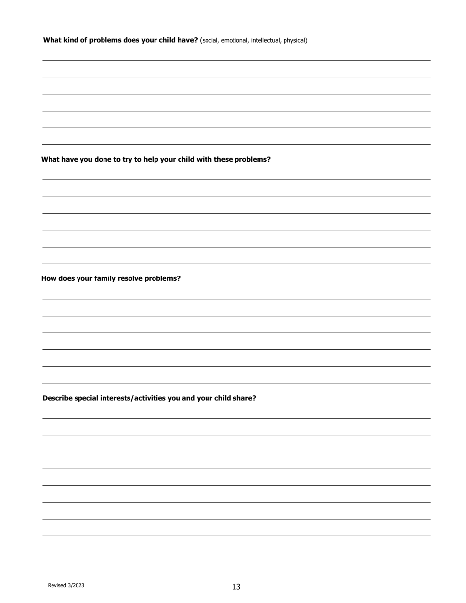 Child Custody Evaluation Questionnaire - County of Kern, California, Page 13