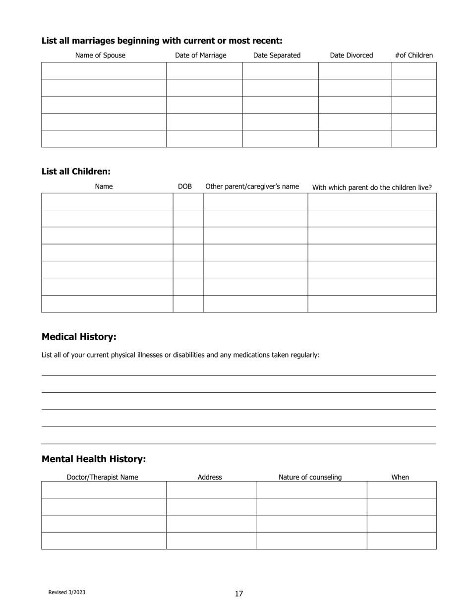 Child Custody Evaluation Questionnaire - County of Kern, California, Page 17