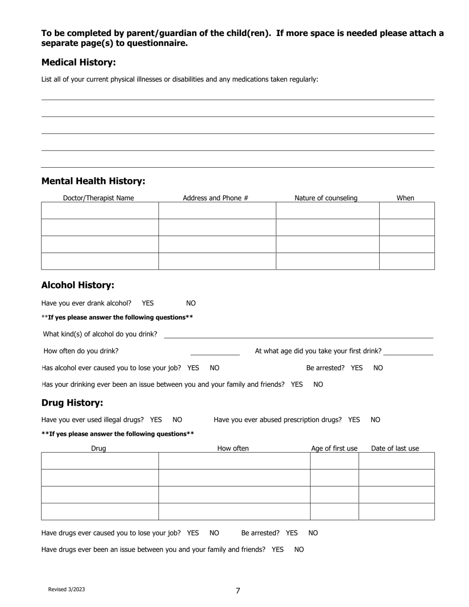 Child Custody Evaluation Questionnaire - County of Kern, California, Page 7