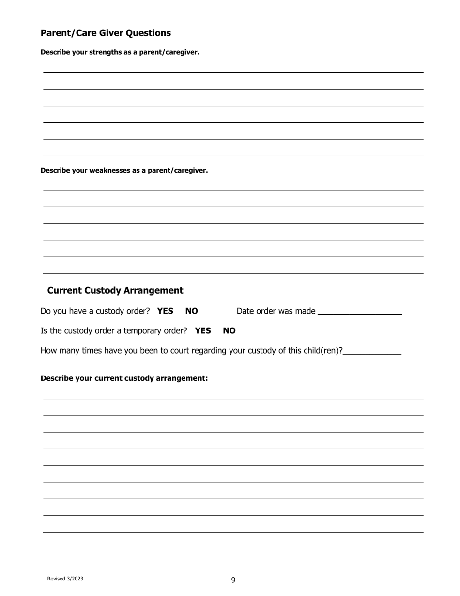 Child Custody Evaluation Questionnaire - County of Kern, California, Page 9