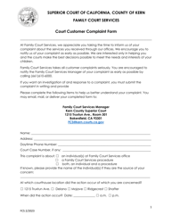 Document preview: Court Customer Complaint Form - County of Kern, California