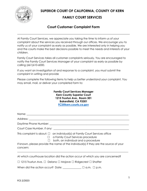 Court Customer Complaint Form - County of Kern, California
