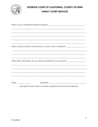 Court Customer Complaint Form - County of Kern, California, Page 2