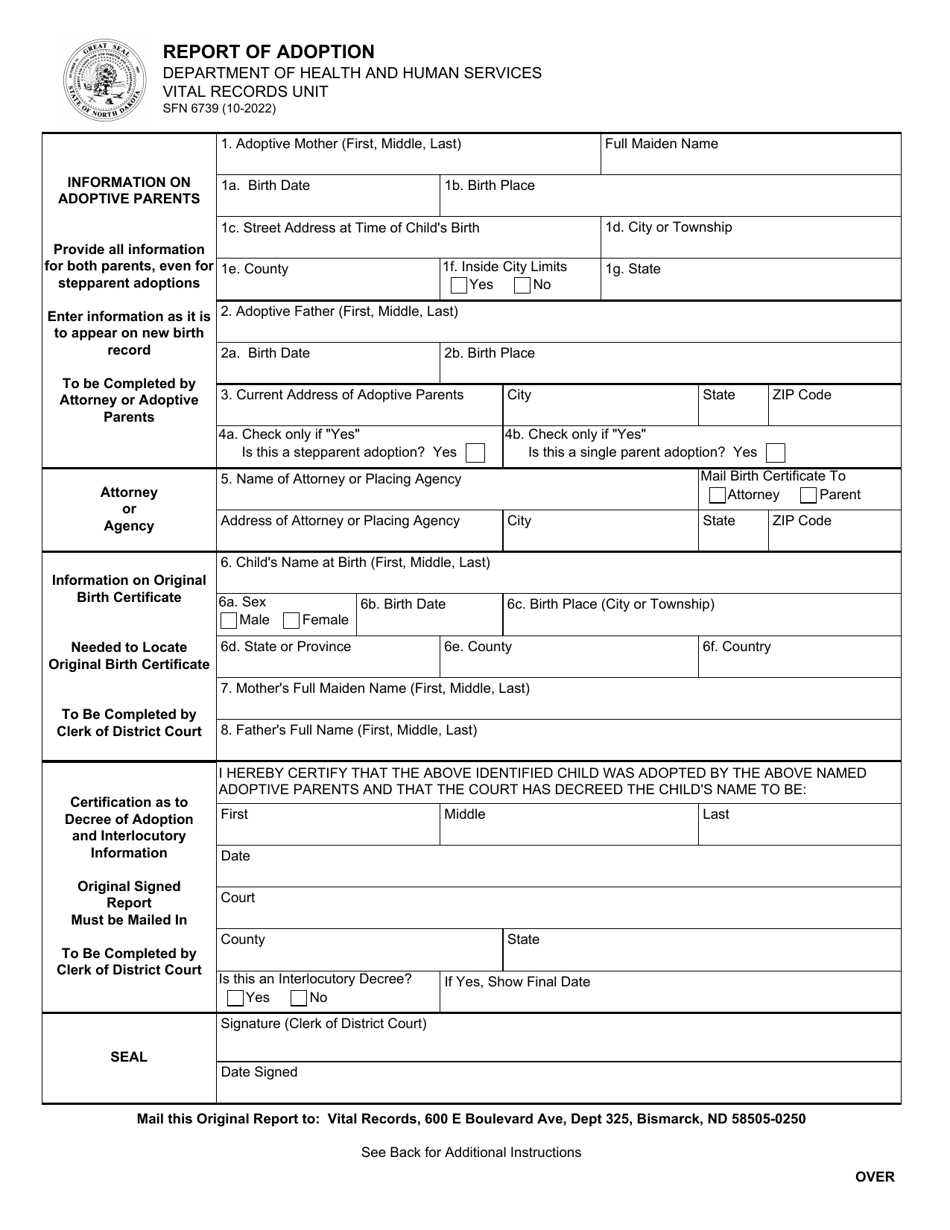 Form SFN6739 Report of Adoption - North Dakota, Page 1