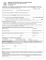 Document preview: Form SFN8140 Request for Certified Copy of a Birth Record - North Dakota