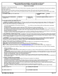 Document preview: DD Form 3155 Home of Record/Place Where I Last Entered Active Duty Transportation Entitlement Counseling Authority