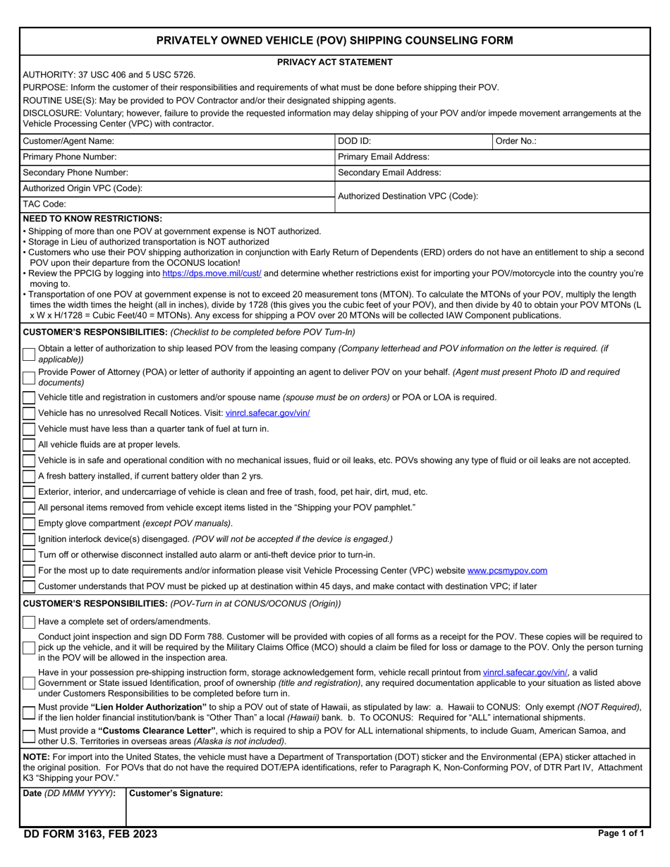 Dd Form 3163 Fill Out Sign Online And Download Fillable Pdf