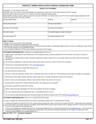 Document preview: DD Form 3164 Privately Owned Vehicle (Pov) Storage Counseling Form