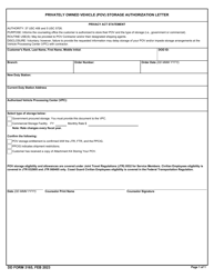 Document preview: DD Form 3165 Privately Owned Vehicle (Pov) Storage Authorization Letter