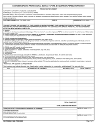 Document preview: DD Form 3168 Customer/Spouse Professional Books, Papers, & Equipment (Pbp&e) Worksheet