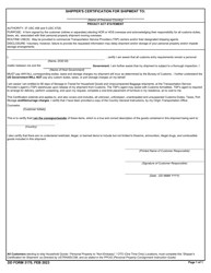 Document preview: DD Form 3170 Shipper's Certification for Shipment