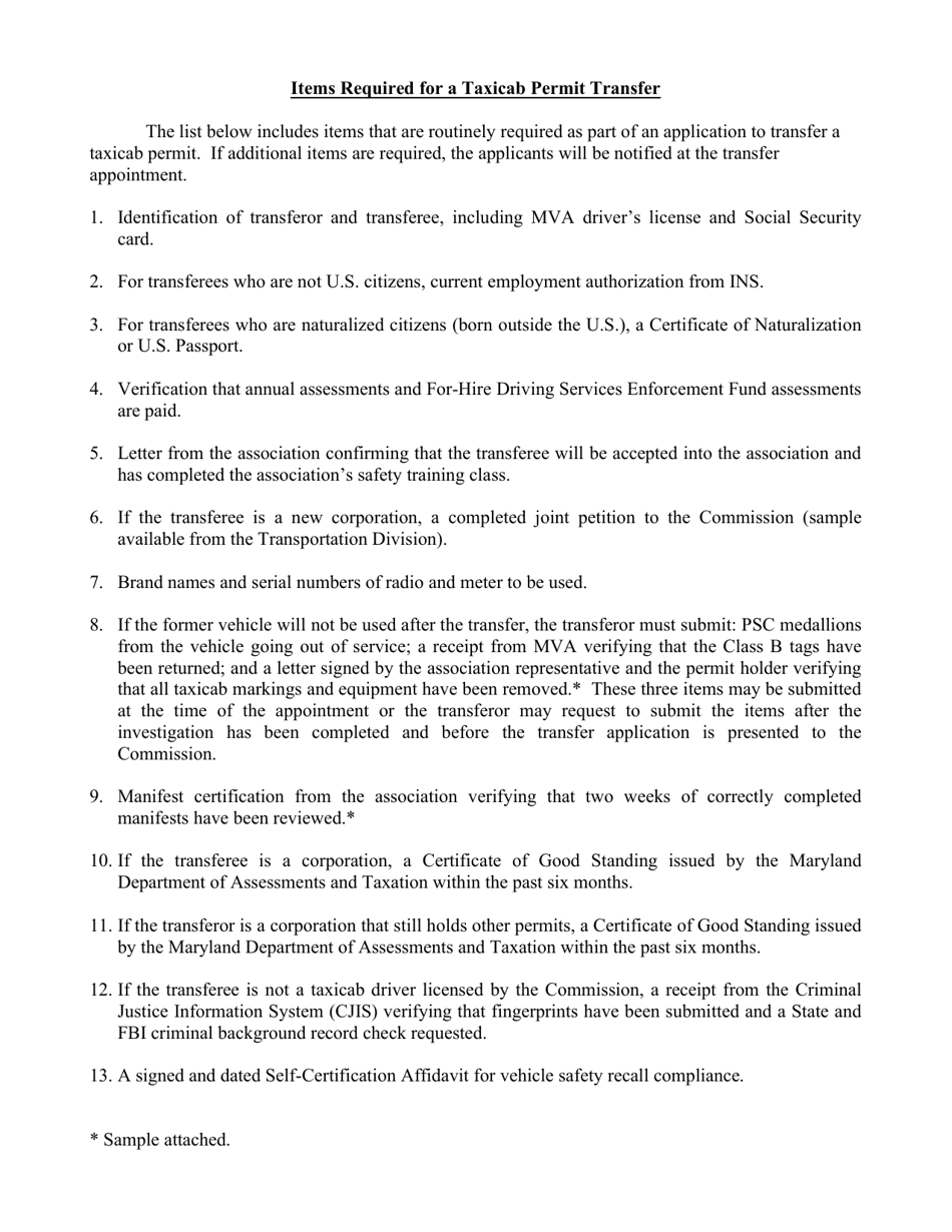 Procedures for Requesting a Transfer of a Taxicab Permit - Maryland, Page 3