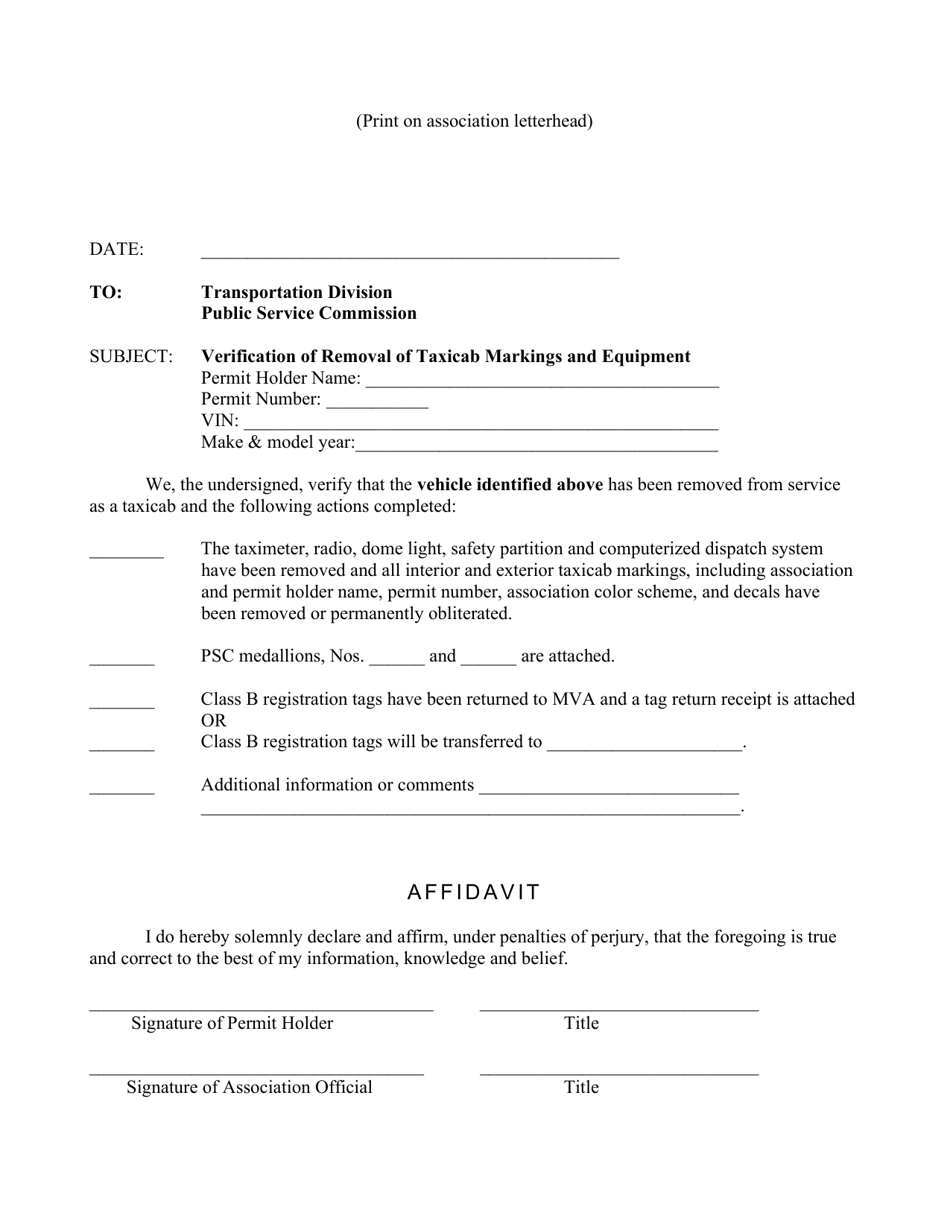 Procedures for Requesting a Transfer of a Taxicab Permit - Maryland, Page 5