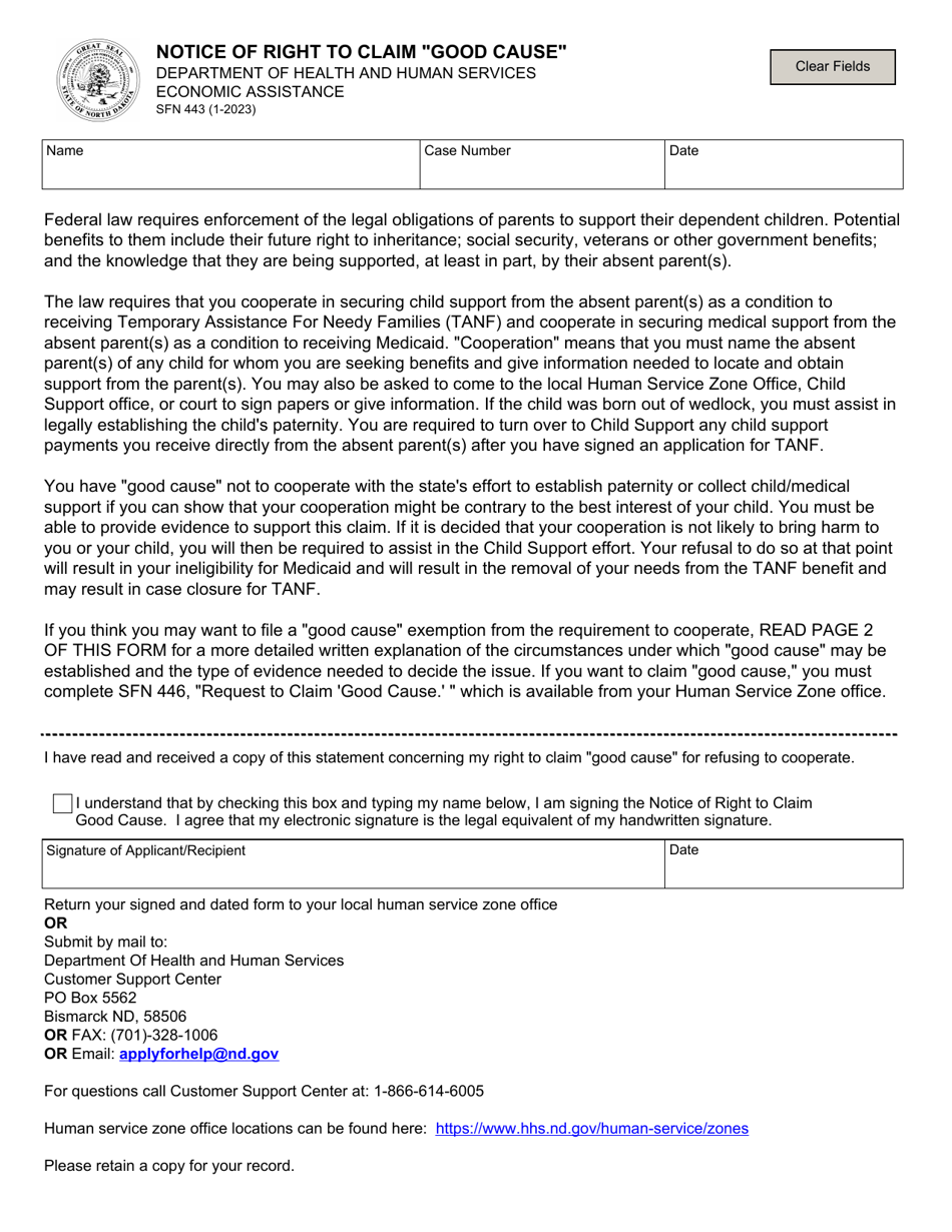 Form SFN443 Notice of Right to Claim good Cause - North Dakota, Page 1
