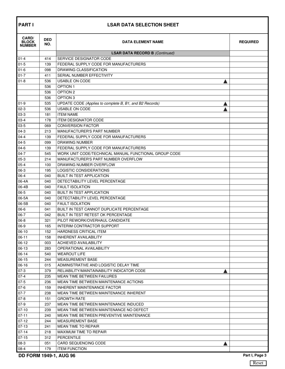DD Form 1949-1 Part I Lsar Data Selection Sheet (P.1-5), Page 3