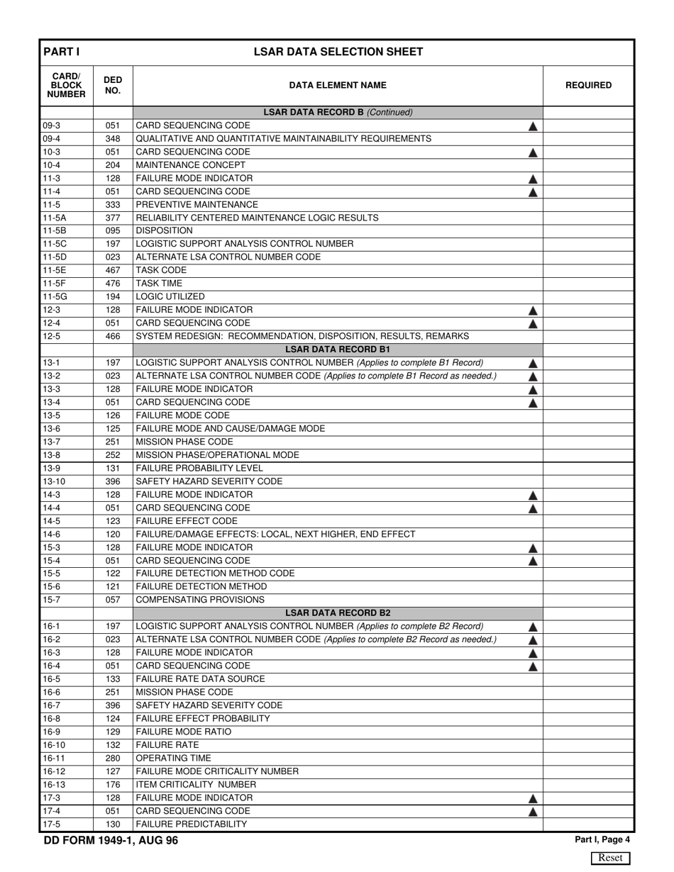 DD Form 1949-1 Part I Lsar Data Selection Sheet (P.1-5), Page 4