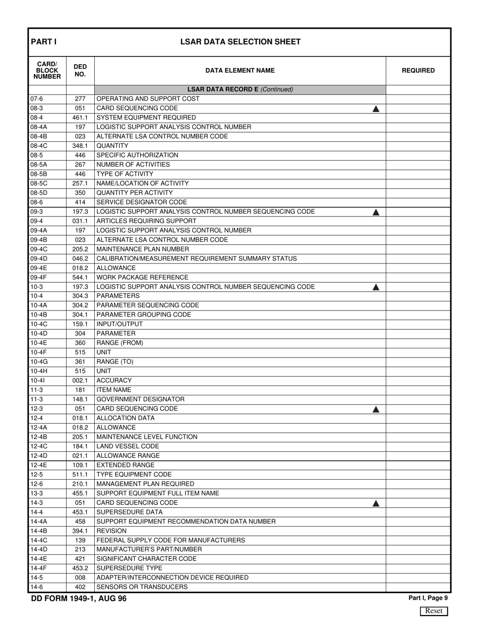 DD Form 1949-1 Part I Lsar Data Selection Sheet (P.6-9), Page 4