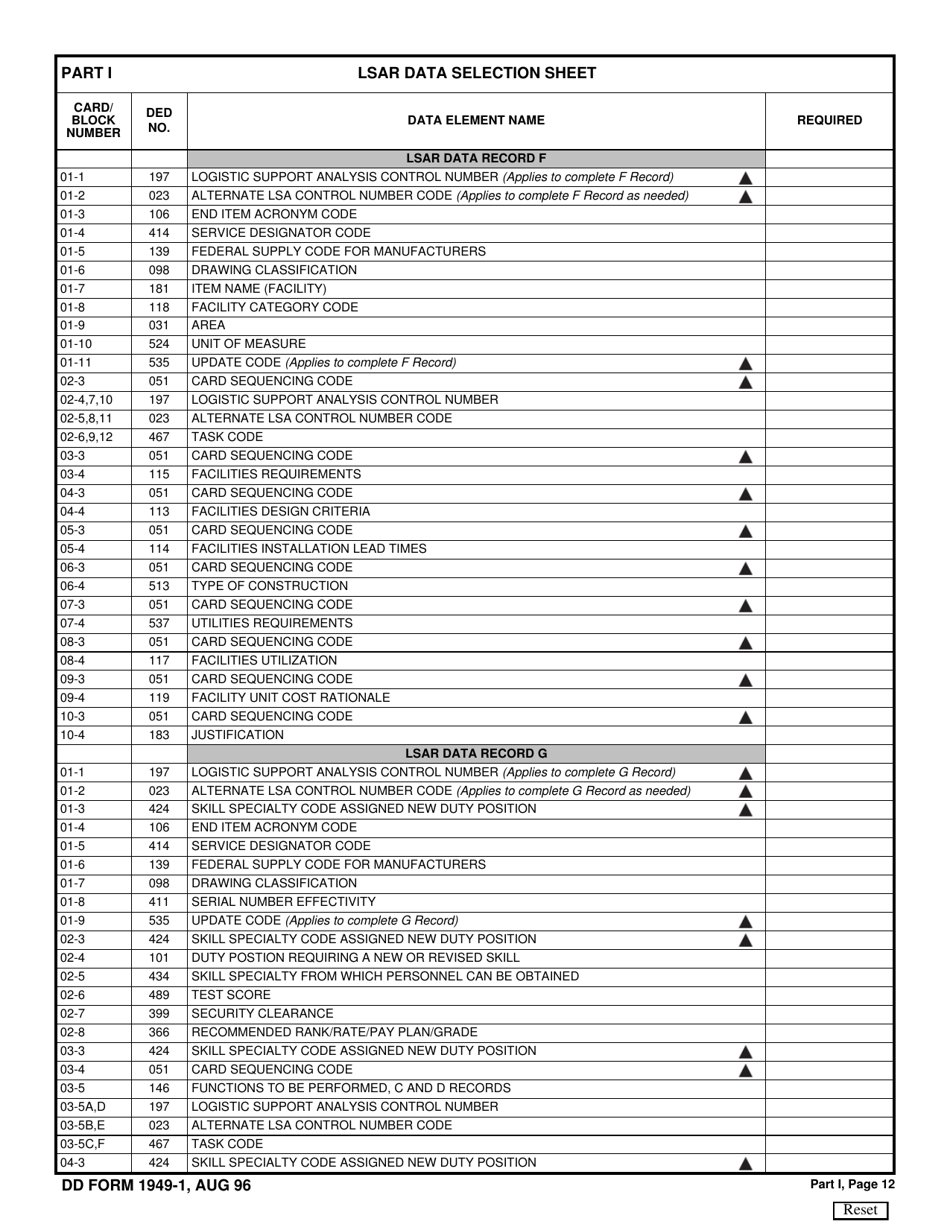 DD Form 1949-1 Part I Lsar Data Selection Sheet (P.10-13), Page 3