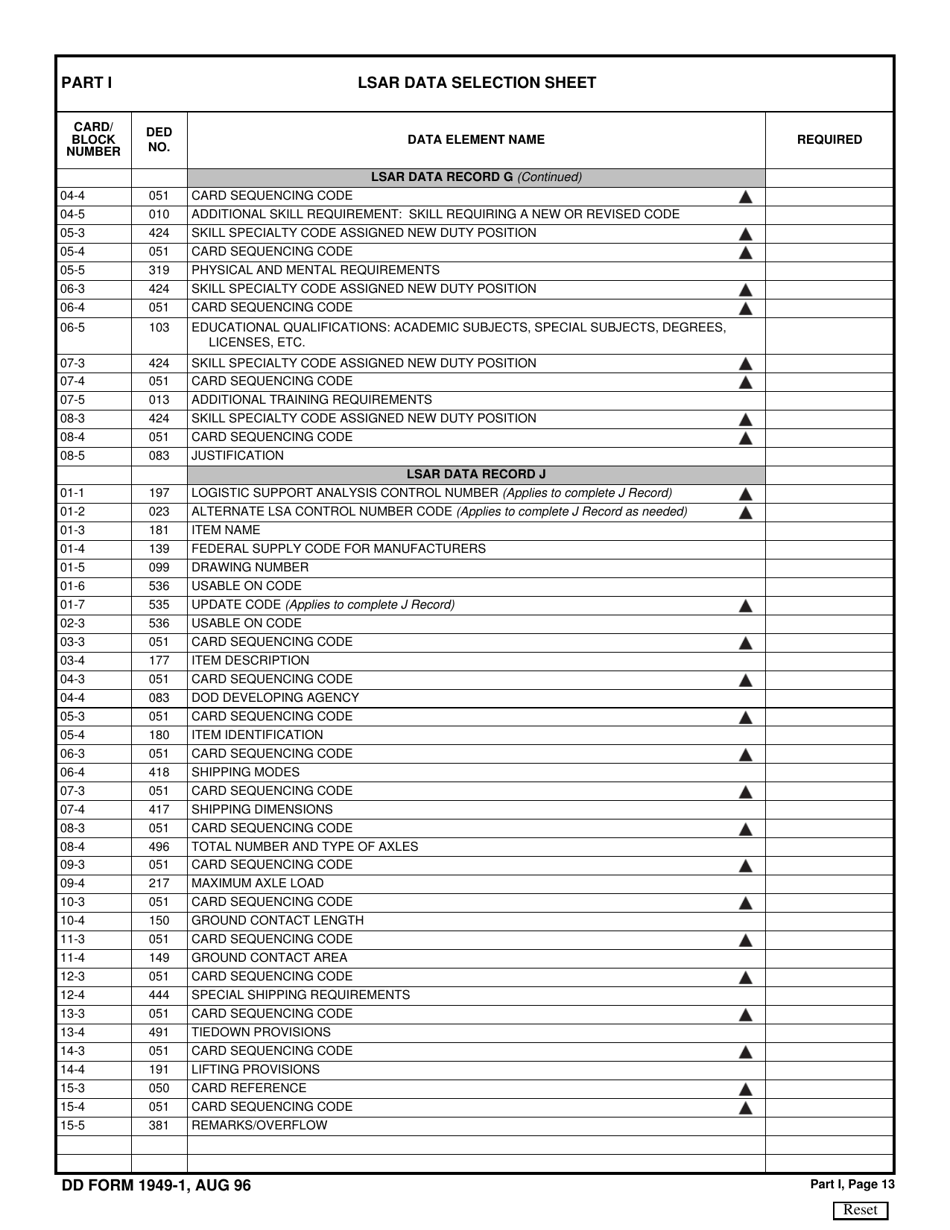 DD Form 1949-1 Part I Lsar Data Selection Sheet (P.10-13), Page 4