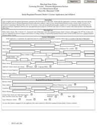 Document preview: Form 29-51 Initial Regulated Firearms Dealer's License Application and Affidavit - Maryland