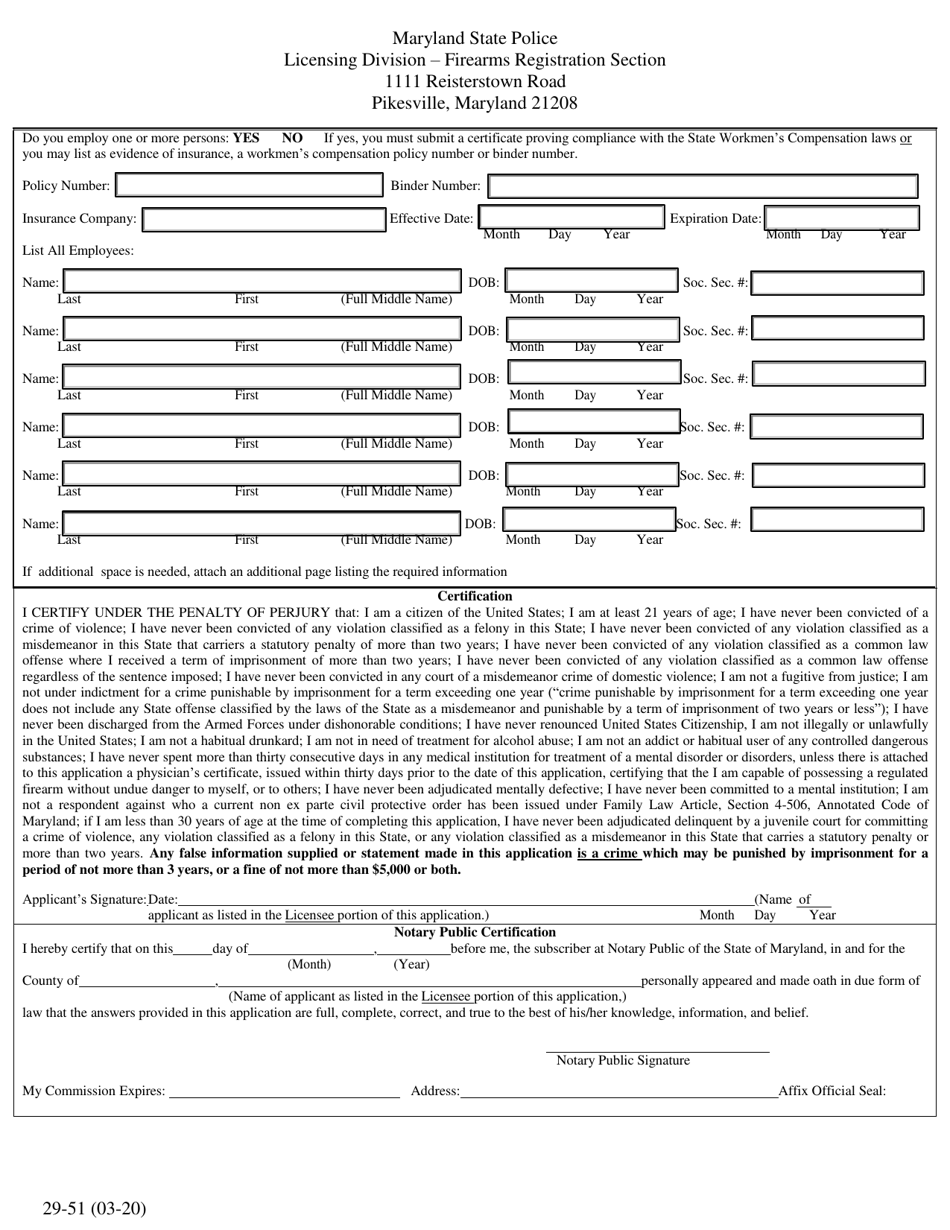 Form 2951 Fill Out, Sign Online and Download Printable PDF, Maryland