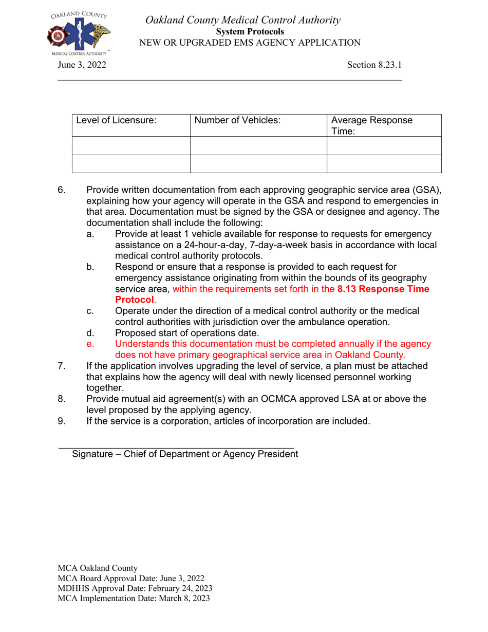 New / Upgrade Life Support Agency Application - Oakland County, Michigan, Page 2