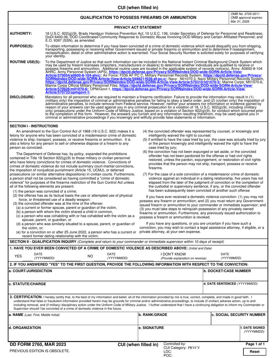 DD Form 2760 Download Fillable PDF Or Fill Online Qualification To 